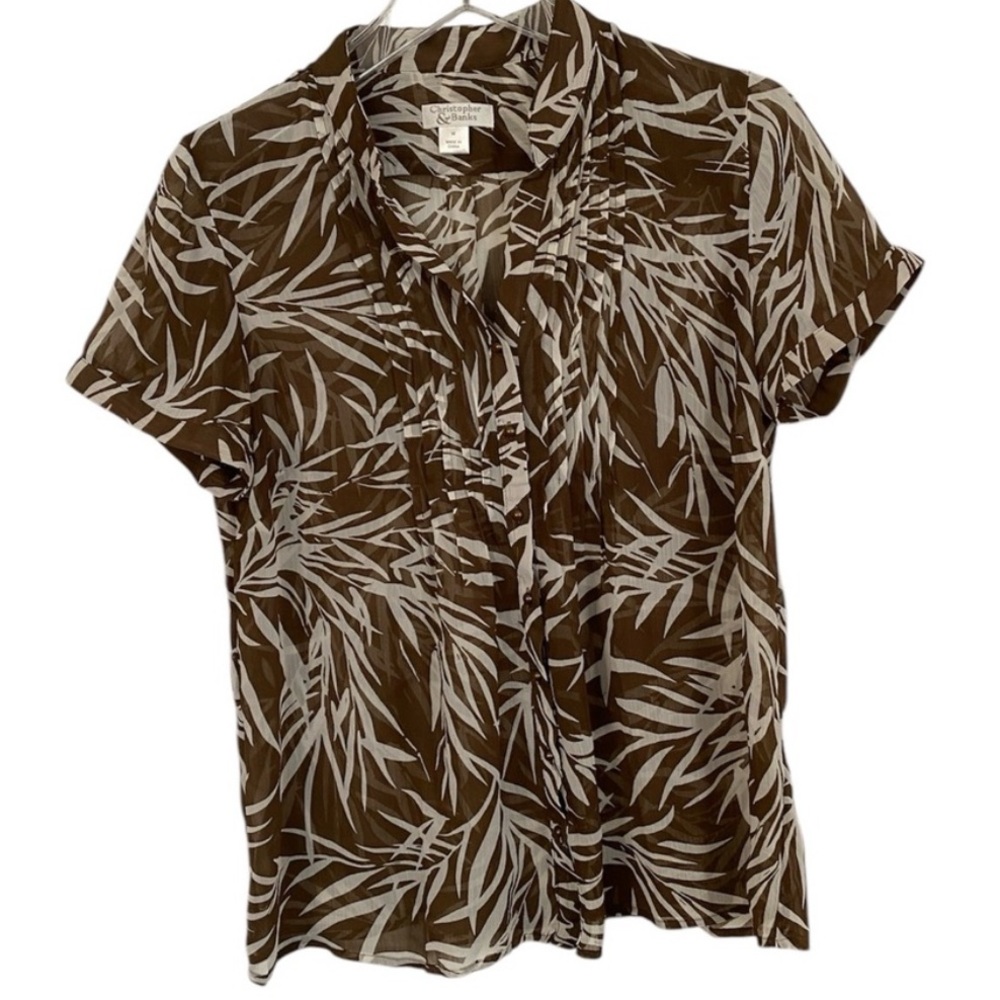 Christopher Banks Brown and White Tropical Lightweight Top